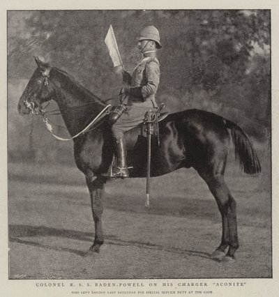 Oberst R S S Baden-Powell på sin Charger Aconite af English Photographer