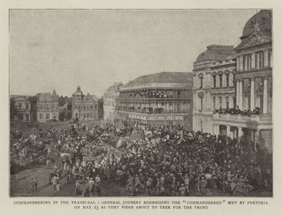 General Joubert, som kommandant i Transvaal, talte til de befalede mænd i Pretoria den 23. maj, da de var ved at tage til fronten. af English Photographer
