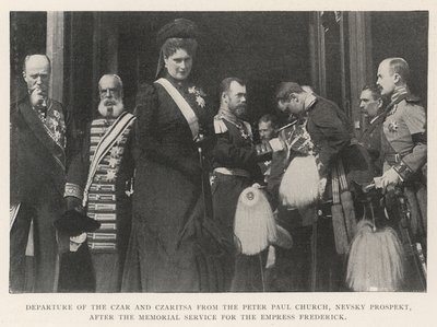 Czar og Czaritsas afgang fra Peter Paul-kirken, Nevsky Prospect, efter mindehøjtideligheden for kejserinde Frederik af English Photographer