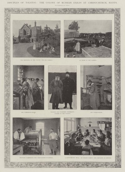 Disciple af Tolstoj, kolonien af russiske eksil ved Christchurch, Hants af English Photographer