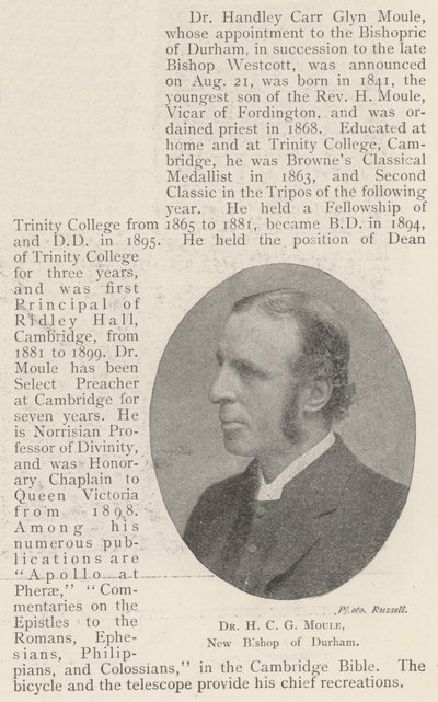 Dr. H C G Moule, ny biskop af Durham af English Photographer