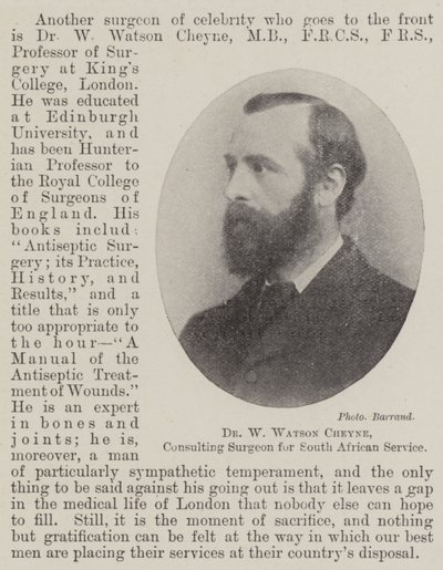 Dr. W Watson Cheyne, rådgivende kirurg for sydafrikansk service af English Photographer