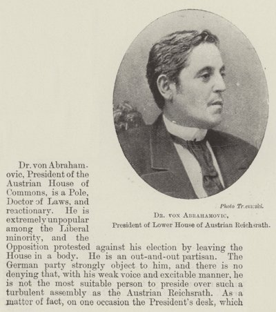 Dr. von Abrahamovic, præsident for underhuset i det østrigske rigsrath af English Photographer
