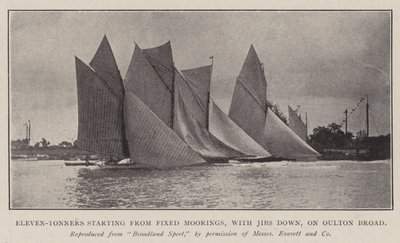 Elleve tonnere starter fra Fixed Moorings, med Jibs nede, på Oulton Broad af English Photographer
