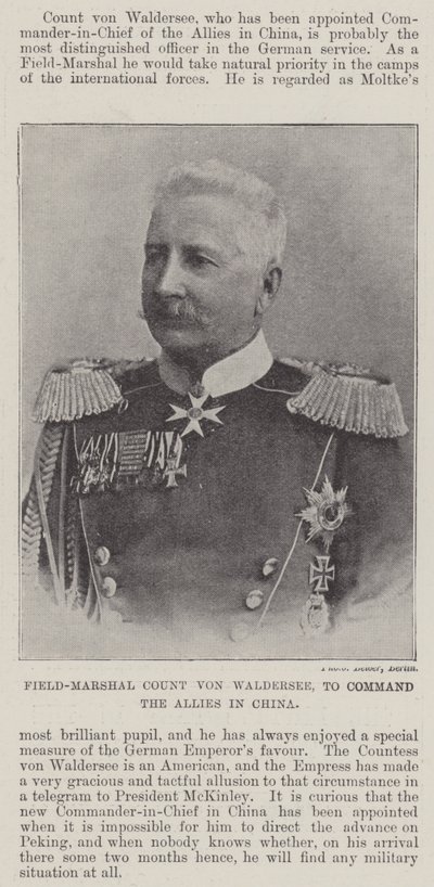 Feltmarskal grev von Waldersee, til at kommandere de allierede i Kina af English Photographer