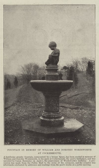 Springvand til minde om William og Dorothy Wordsworth i Cockermouth af English Photographer