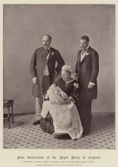 Fire generationer af kongehuset i England, dronningen, prinsen af Wales, hertugen af York og prins Edward Albert af York af English Photographer