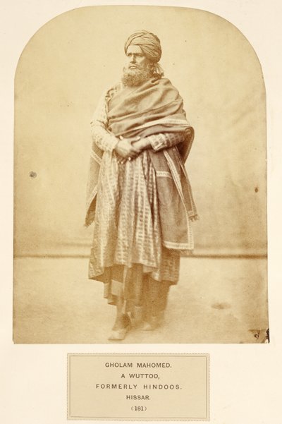 Gholam Mahomed, a Wuttoo, tidligere hinduer, Hissar, fra The People of India, af J. Forbes Watson, udgivet 1868 (albumin print) af English Photographer