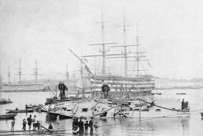 HMS Victory i Portsmouth Harbour, ca. 1870 (s/h-foto) af English Photographer