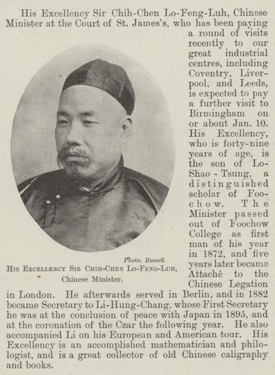 Hans Excellence Sir Chih-Chen Lo-Feng-Luh, kinesisk minister af English Photographer