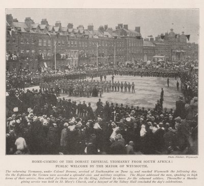 Dorset Imperial Yeomanrys hjemkomst fra Sydafrika, offentlig velkomst af Weymouths borgmester af English Photographer