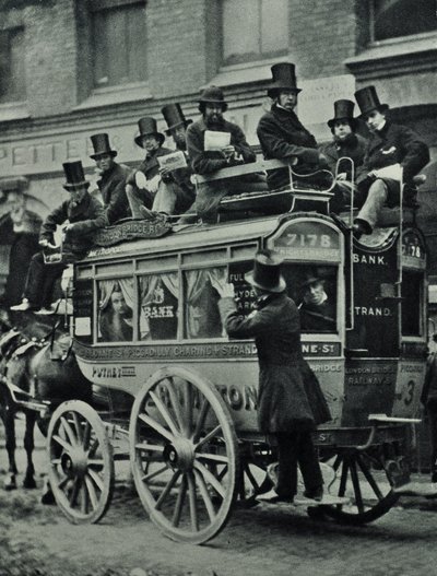 Hestetrukket omnibus fra London Bridge Railway med passagerer, 1880 af English Photographer