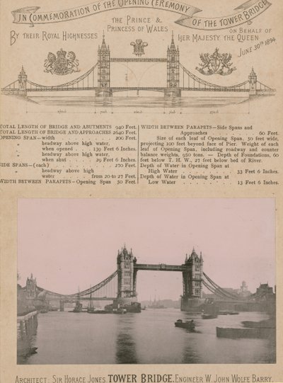 Til minde om åbningen af Tower Bridge af English Photographer