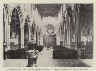Interiør af St Giles Church, Cripplegate, Burial-Place of Milton, som med nød og næppe undslap ødelæggelsen i den seneste store brand af English Photographer
