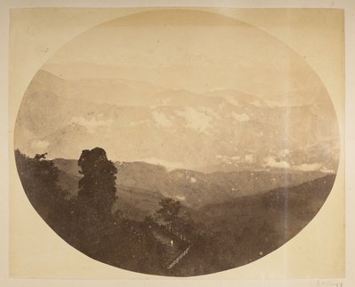 Kanchenjunga fra bakken nær rådhuset, [Darjeeling]. Udsigt over Darjeeling fra 1870