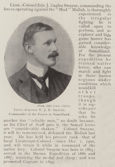 Oberstløjtnant E J E Swayne, chef for styrkerne i Somaliland af English Photographer