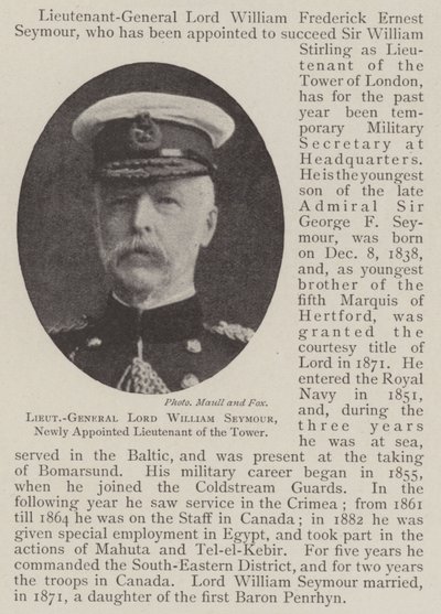 Generalløjtnant Lord William Seymour, nyudnævnt tårnløjtnant af English Photographer