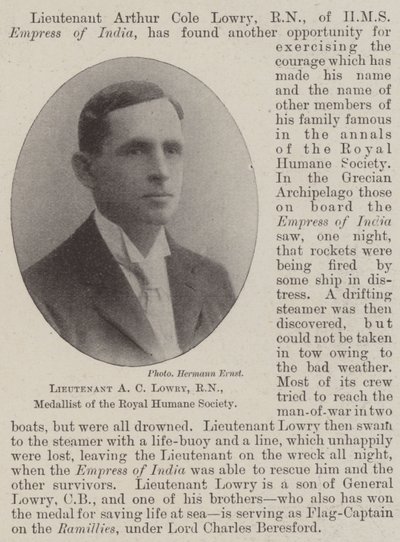 Løjtnant A C Lowry, RN, medaljevinder i Royal Humane Society af English Photographer