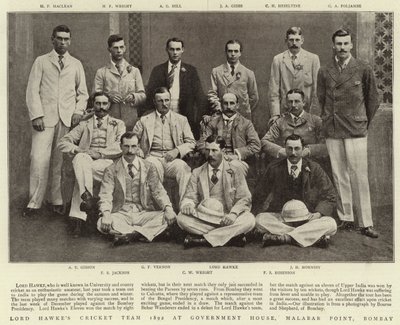 Lord Hawkes Cricket Team 1892 i Government House, Malabar Point, Bombay af English Photographer