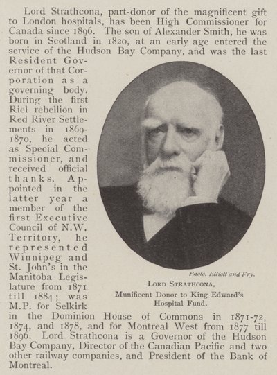 Lord Strathcona, Munificent Donor til King Edwards Hospital Fund af English Photographer