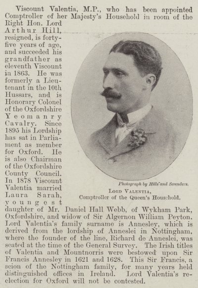 Lord Valentia, kontrollør af Queens Household af English Photographer