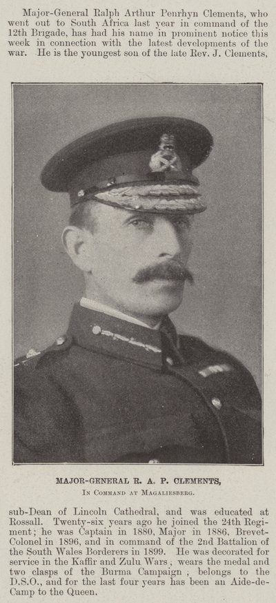 Generalmajor R A P Clements, i kommando ved Magaliesberg af English Photographer