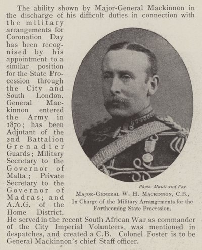 Generalmajor W H Mackinnon, CB, ansvarlig for de militære arrangementer for det kommende statsoptog af English Photographer