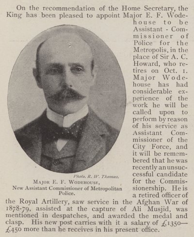 Major EF Wodehouse, ny assisterende kommissær for Metropolitan Police af English Photographer