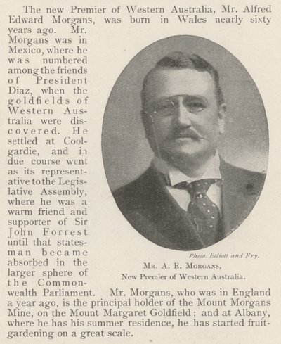 A E Morgans, ny premierminister i det vestlige Australien af English Photographer