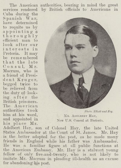 Adelbert Hay, ny amerikansk konsul i Pretoria af English Photographer