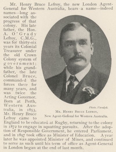 Henry Bruce Lefroy, ny generalagent for det vestlige Australien af English Photographer