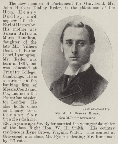 Mr J H Dudley Ryder, nyt parlamentsmedlem for Gravesend af English Photographer