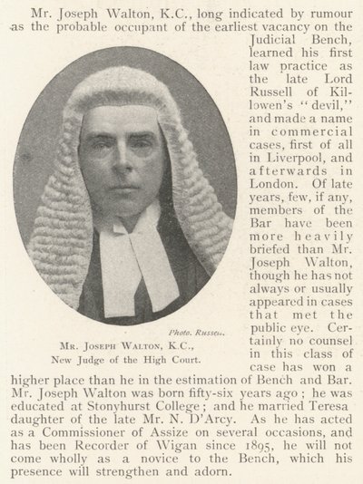 Joseph Walton, KC, ny dommer ved High Court af English Photographer