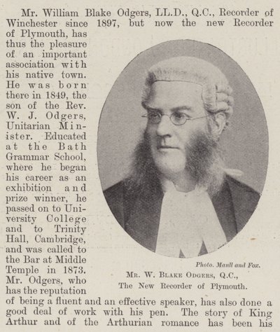 Mr. W Blake Odgers, QC, den nye optager af Plymouth af English Photographer