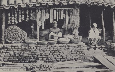 Indfødt butik, Calcutta, Indien (s/h-billede) af English Photographer