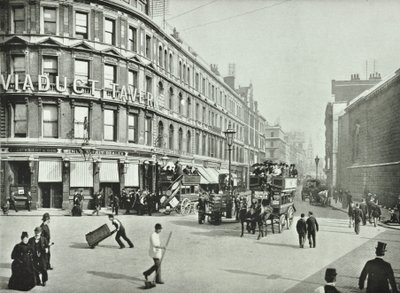 Newgate Street, med udsigt mod øst fra Old Bailey, City of London, 1890 af English Photographer