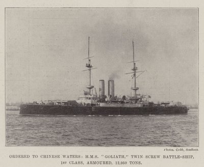 Bestilt til kinesisk farvand, HMS Goliath, Twin Screw Battle-Ship, 1. klasse, pansret, 12.950 tons af English Photographer