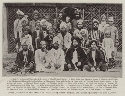 Portrætgruppe af familien af Hafiz Abdul Karim, Munshi og indisk sekretær for Hendes Majestæt af English Photographer