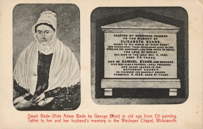 Portræt og gravsten af George Elliots tante (Elizabeth Evans), inspirationen til karakterer i hendes roman Adam Bede (s/h foto) af English Photographer