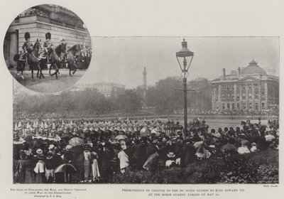 Præsentation af farver til den 3. skotske vagt af kong Edward VII ved Horse Guards Parade den 24. maj af English Photographer