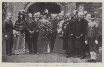 Præsentation af Tamworth Castle and Grounds for offentligheden til minde om Queens Long Reign, 27. maj 1899 af English Photographer