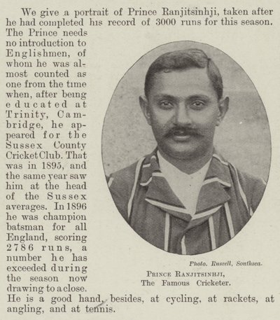 Prinz Ranjitsinhji, der berühmte Cricketspieler von English Photographer