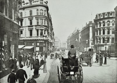 Queen Victoria Street, med udsigt mod øst fra Queen Street, City of London, 1890 af English Photographer