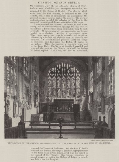 Restaurering af kirken, Stratford-on-Avon, kancelliet, med Shakespeares grav af English Photographer