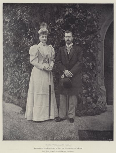 Ruslands fremtidige zar og zarina, prinsesse Alix af Hesse-Darmstadt og storhertug Nicholas, Czarevitch af Rusland af English Photographer