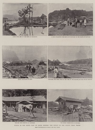 Scener i det nordøstlige Japan, der viser virkningen af de seneste tidevandsbølger af English Photographer
