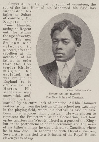Seyyid Ali bin Hamoud, den nye sultan fra Zanzibar af English Photographer