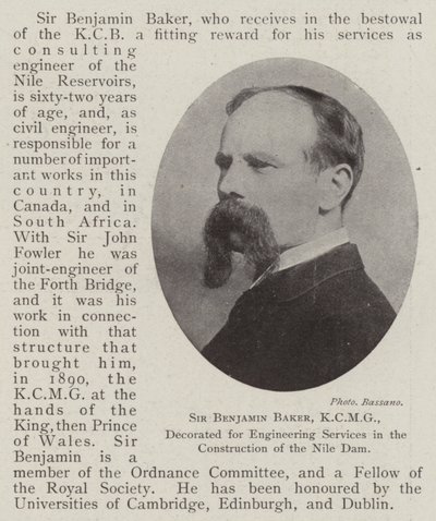 Sir Benjamin Baker, KCMG, dekoreret for Engineering Services i konstruktionen af Nile Dam af English Photographer