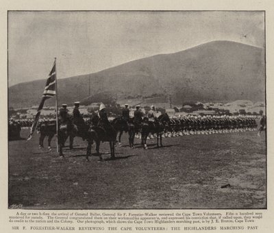Sir F Forestier-Walker gennemgår Cape Volunteers, Highlanders marcherer forbi af English Photographer