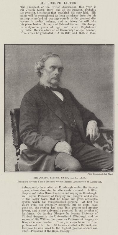 Sir Joseph Lister, Baronet, DCL, LLD, formand for dette års møde i British Association i Liverpool af English Photographer